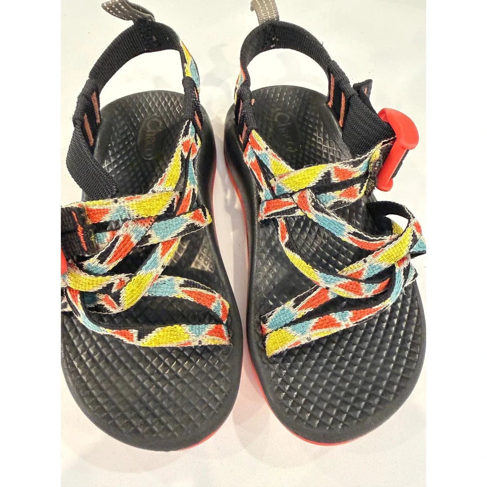 Chaco Kids Z1 Ecotread Sandals Black Red Geometric Straps Size 10 J180175